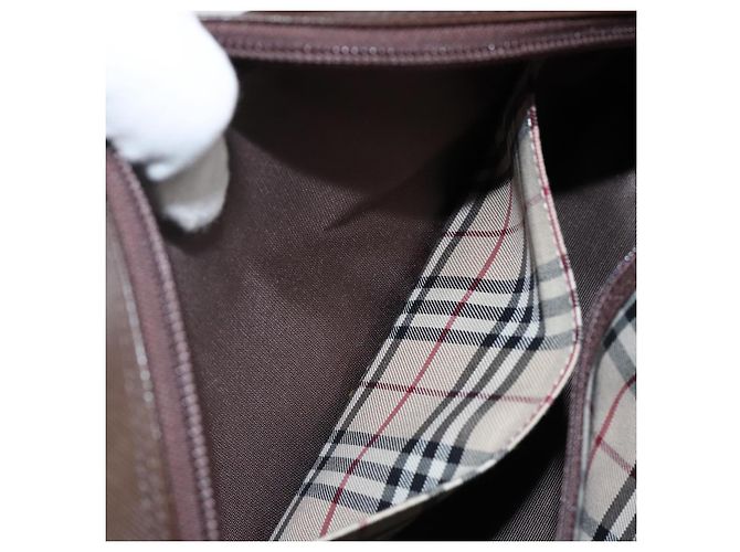 Burberry Bolsa de mão de couro marrom com detalhes em prata Auth am9046 - vista 22