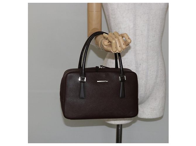 Burberry Bolsa de mão de couro marrom com detalhes em prata Auth am9046 - vista 23