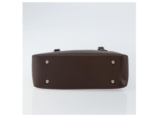 Burberry Bolsa de mão de couro marrom com detalhes em prata Auth am9046 - vista 5