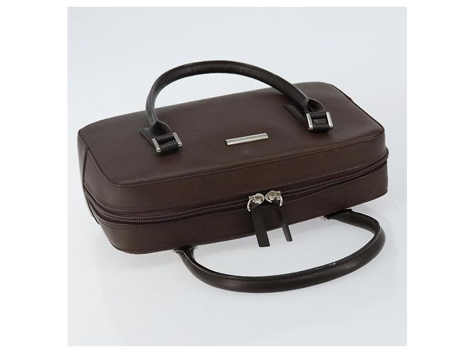 Burberry Bolsa de mão de couro marrom com detalhes em prata Auth am9046 - vista 6