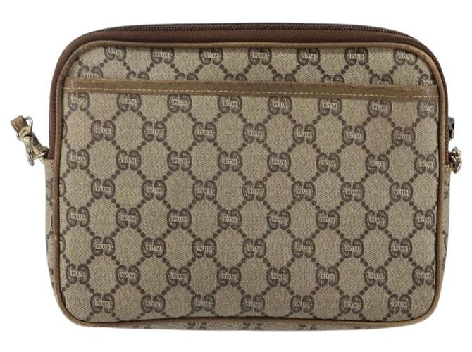 Borsa a Spalla GUCCI GG Plus Supreme in Pelle PVC Beige Oro Auth BA6237 D'oro - vista 2