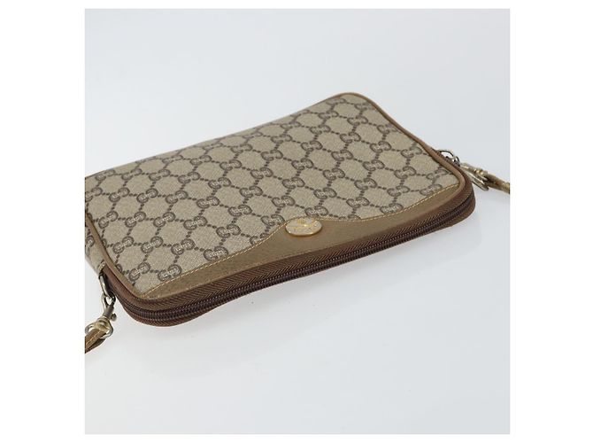 Borsa a Spalla GUCCI GG Plus Supreme in Pelle PVC Beige Oro Auth BA6237 D'oro - vista 6