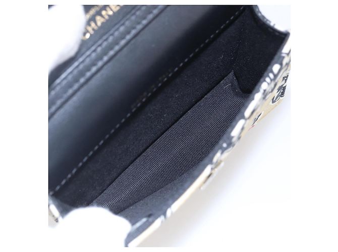 CHANEL Matelassé Bandera a Cuadros Bolsa de Cadena de Nylon Dorado CC Auth 144883A Beige - vista 10