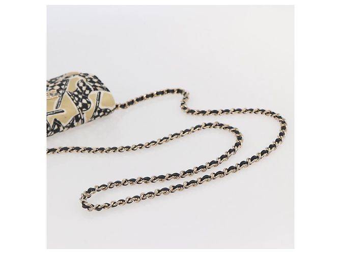 CHANEL Matelassé Bandera a Cuadros Bolsa de Cadena de Nylon Dorado CC Auth 144883A Beige - vista 7