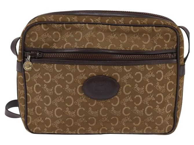 Céline Borsa a Spalla Celine C Sulky in Tela Marrone Oro Auth 143216 D'oro - vista 13