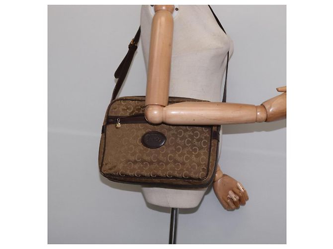 Céline Borsa a Spalla Celine C Sulky in Tela Marrone Oro Auth 143216 D'oro - vista 21