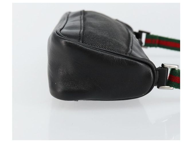 Zubehörtasche Web Sherry Line GUCCI aus schwarzem Canvas mit Silber und Rot 92820 Auth hk3082 - Ansicht 3