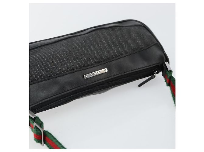 Zubehörtasche Web Sherry Line GUCCI aus schwarzem Canvas mit Silber und Rot 92820 Auth hk3082 - Ansicht 6