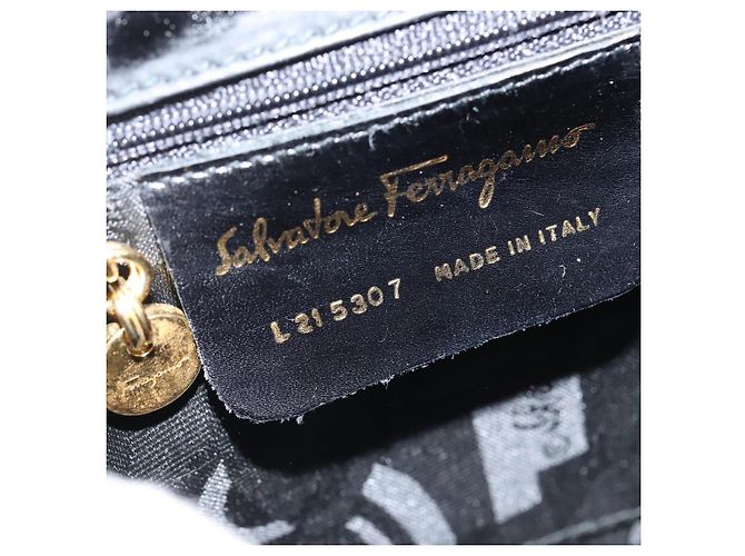 Borsa a Spalla Vala in Tela Nera e Oro Auth BA7319 di Salvatore Ferragamo Nero D'oro - vista 12