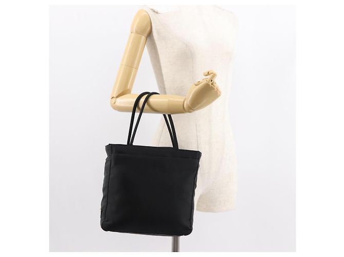 Borsa Tote PRADA in nylon nero argento Auth gh1067 - vista 22