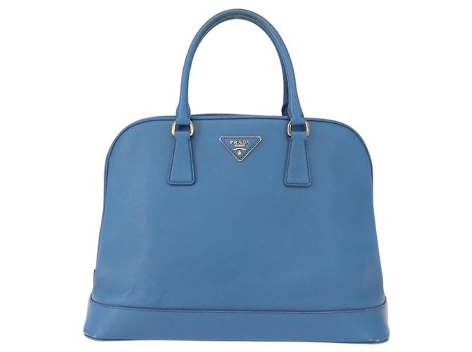 Saffiano PRADA Borsa a Mano in Pelle Safiano Blu Oro Auth fm4916 D'oro - vista 13