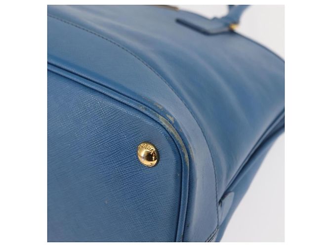Saffiano PRADA Borsa a Mano in Pelle Safiano Blu Oro Auth fm4916 D'oro - vista 14