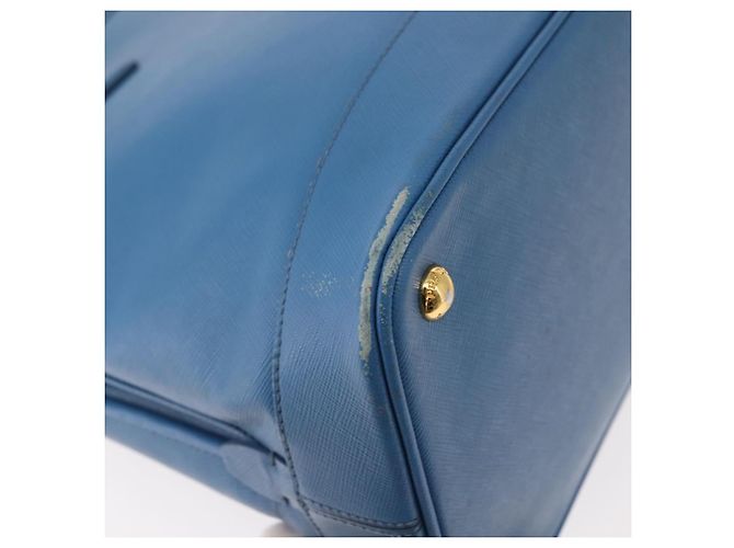Saffiano PRADA Borsa a Mano in Pelle Safiano Blu Oro Auth fm4916 D'oro - vista 15