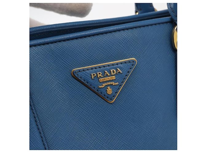 Saffiano PRADA Borsa a Mano in Pelle Safiano Blu Oro Auth fm4916 D'oro - vista 17