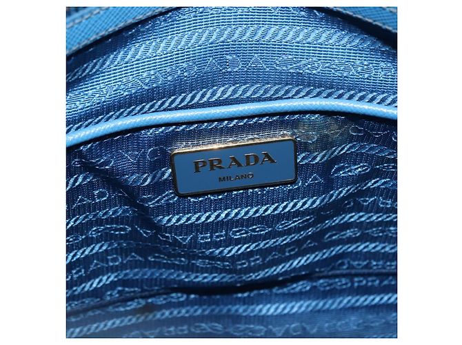 Saffiano PRADA Borsa a Mano in Pelle Safiano Blu Oro Auth fm4916 D'oro - vista 18