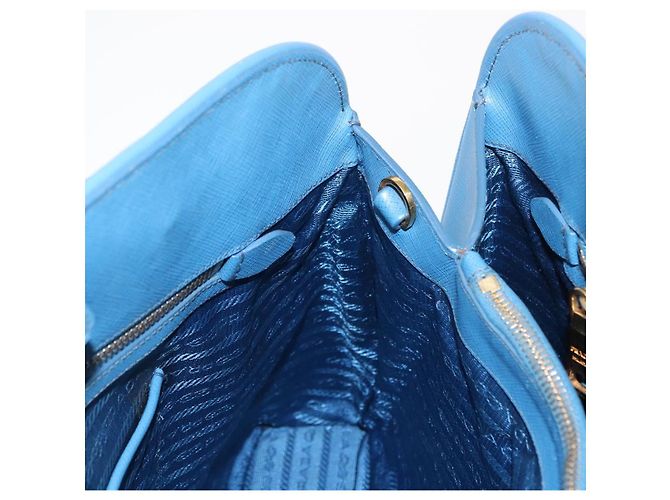 Saffiano PRADA Borsa a Mano in Pelle Safiano Blu Oro Auth fm4916 D'oro - vista 19