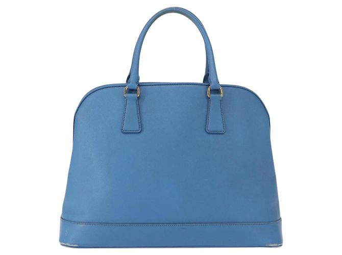 Saffiano PRADA Borsa a Mano in Pelle Safiano Blu Oro Auth fm4916 D'oro - vista 2