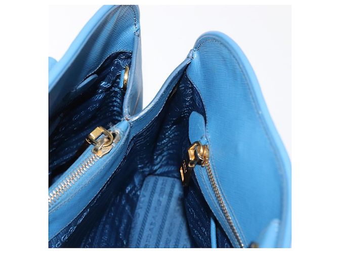 Saffiano PRADA Borsa a Mano in Pelle Safiano Blu Oro Auth fm4916 D'oro - vista 20