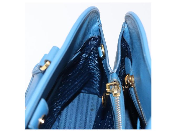Saffiano PRADA Borsa a Mano in Pelle Safiano Blu Oro Auth fm4916 D'oro - vista 22
