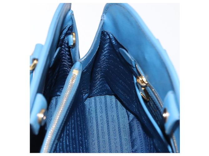 Saffiano PRADA Borsa a Mano in Pelle Safiano Blu Oro Auth fm4916 D'oro - vista 23