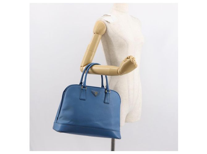 Saffiano PRADA Borsa a Mano in Pelle Safiano Blu Oro Auth fm4916 D'oro - vista 25