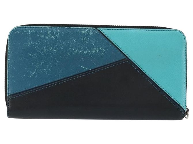 LOEWE Cartera Larga Anagrama Cuero Azul Plata Auth gh1176 - vista 2