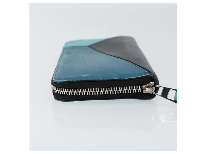 LOEWE Cartera Larga Anagrama Cuero Azul Plata Auth gh1176 - vista 4