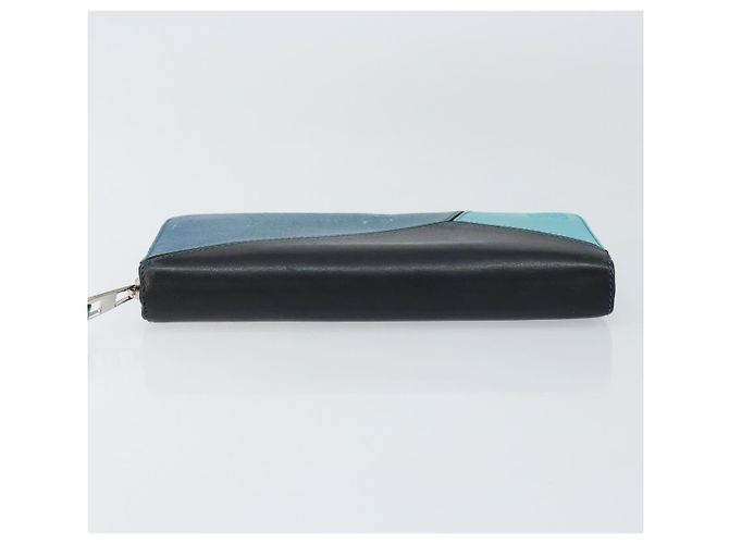 LOEWE Cartera Larga Anagrama Cuero Azul Plata Auth gh1176 - vista 6