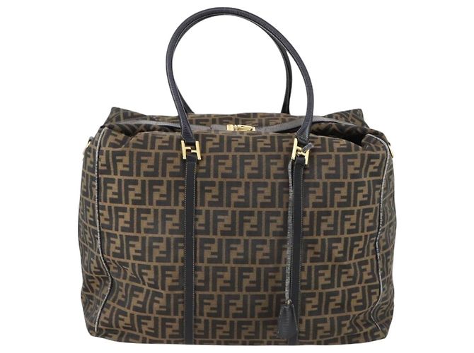 Borsa Boston in tela Zucca FENDI nera e marrone Auth bs30091 Nero - vista 13