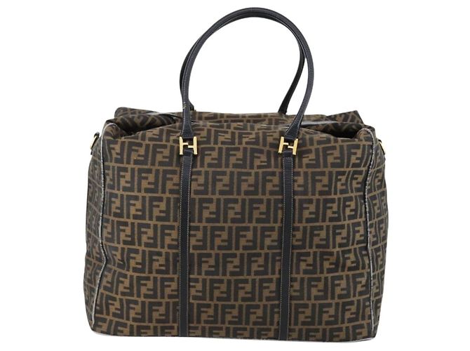 Borsa Boston in tela Zucca FENDI nera e marrone Auth bs30091 Nero - vista 2