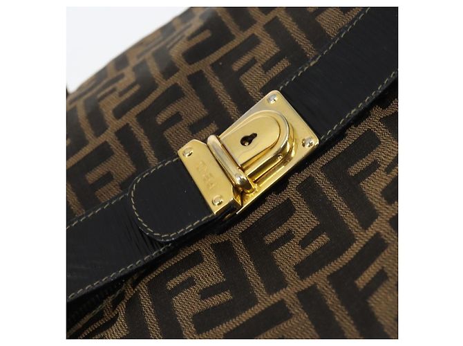 Borsa Boston in tela Zucca FENDI nera e marrone Auth bs30091 Nero - vista 20