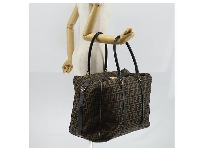 Borsa Boston in tela Zucca FENDI nera e marrone Auth bs30091 Nero - vista 26