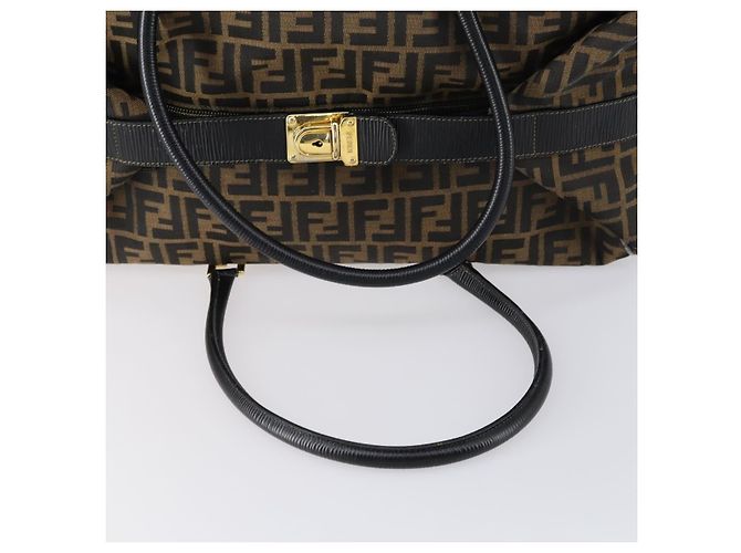 Borsa Boston in tela Zucca FENDI nera e marrone Auth bs30091 Nero - vista 7