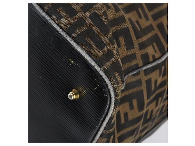 Borsa Boston in tela Zucca FENDI nera e marrone Auth bs30091 Nero - vista 8