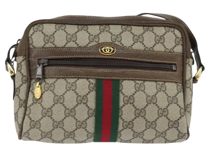 Borsa a Spalla Gucci GG Supreme Web Sherry Line PVC Beige Oro 010 378 Auth 148938 D'oro - vista 2
