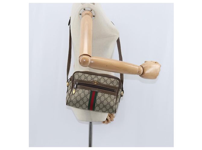 Borsa a Spalla Gucci GG Supreme Web Sherry Line PVC Beige Oro 010 378 Auth 148938 D'oro - vista 21