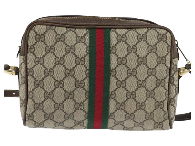 Borsa a Spalla Gucci GG Supreme Web Sherry Line PVC Beige Oro 010 378 Auth 148938 D'oro - vista 3