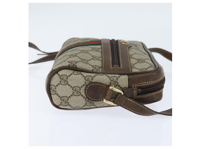 Borsa a Spalla Gucci GG Supreme Web Sherry Line PVC Beige Oro 010 378 Auth 148938 D'oro - vista 5