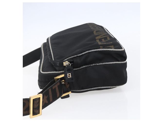 Borsa a Spalla FENDI Nylon Nero Oro Auth gh1158 D'oro - vista 3