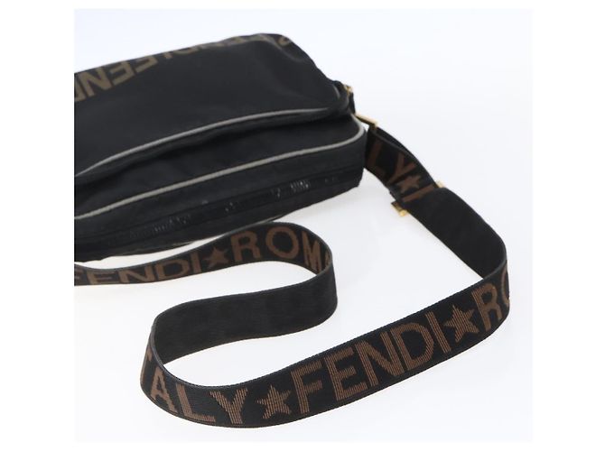 Borsa a Spalla FENDI Nylon Nero Oro Auth gh1158 D'oro - vista 7