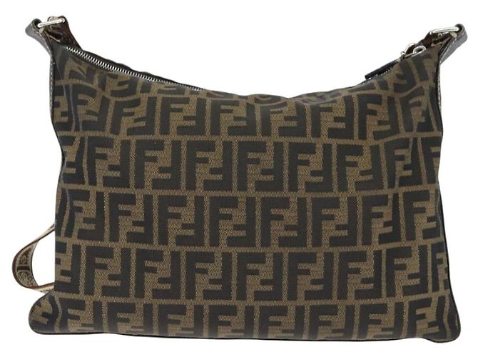 Borsa a Spalla Celeria in Tela Zucca FENDI Nera Marrone Auth 150078 Nero - vista 2