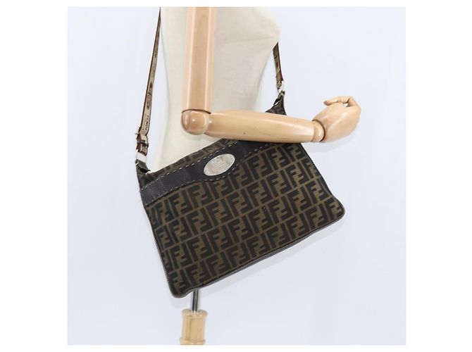 Borsa a Spalla Celeria in Tela Zucca FENDI Nera Marrone Auth 150078 Nero - vista 22