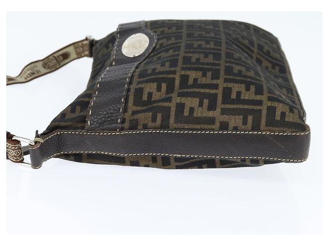 Borsa a Spalla Celeria in Tela Zucca FENDI Nera Marrone Auth 150078 Nero - vista 3