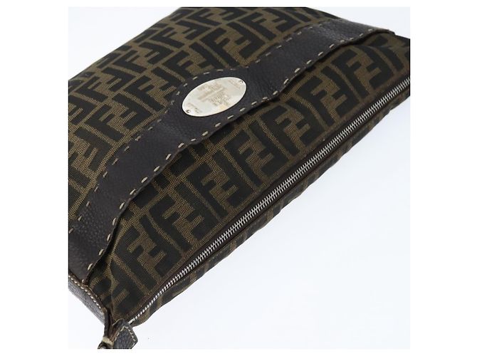 Borsa a Spalla Celeria in Tela Zucca FENDI Nera Marrone Auth 150078 Nero - vista 6