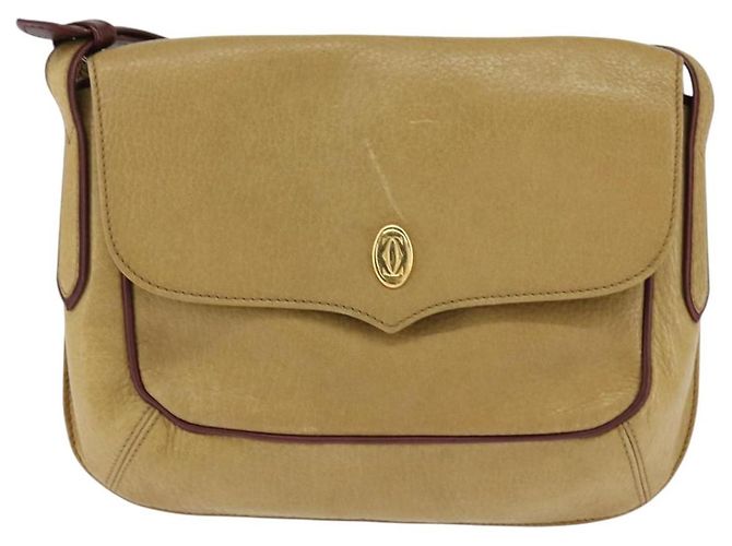 Cartier Borsa a Spalla in Pelle Beige Oro Auth BA7353 D'oro - vista 13