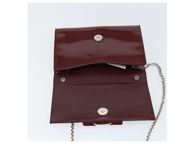Borsa a Spalla Vala Chain Salvatore Ferragamo Smalto Rosso Argento Auth gh1177 - vista 10