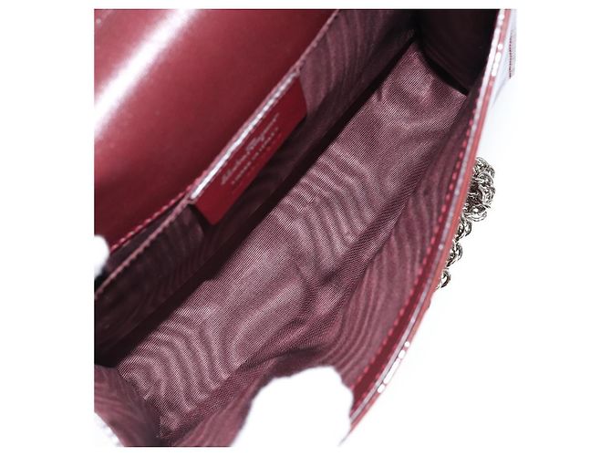 Borsa a Spalla Vala Chain Salvatore Ferragamo Smalto Rosso Argento Auth gh1177 - vista 11