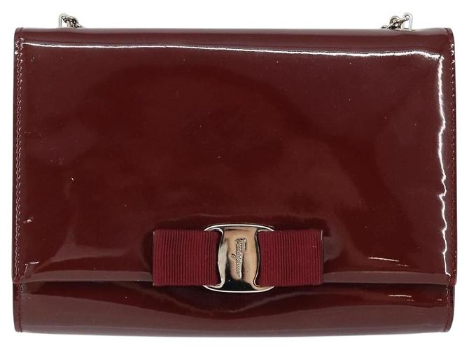 Borsa a Spalla Vala Chain Salvatore Ferragamo Smalto Rosso Argento Auth gh1177 - vista 13
