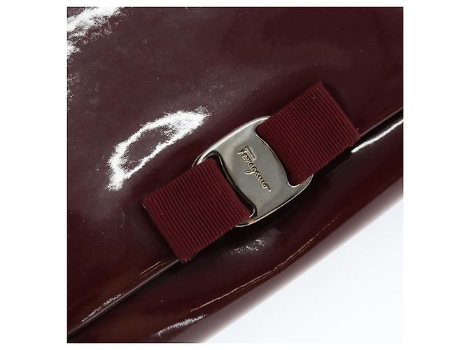 Borsa a Spalla Vala Chain Salvatore Ferragamo Smalto Rosso Argento Auth gh1177 - vista 17