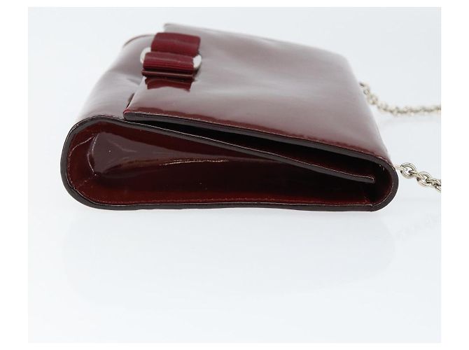 Borsa a Spalla Vala Chain Salvatore Ferragamo Smalto Rosso Argento Auth gh1177 - vista 3